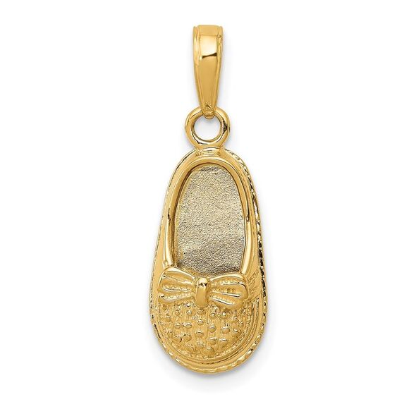 14k Yellow Gold Engravable 3D Baby Shoe Pendant 9mm (3/8 inch)